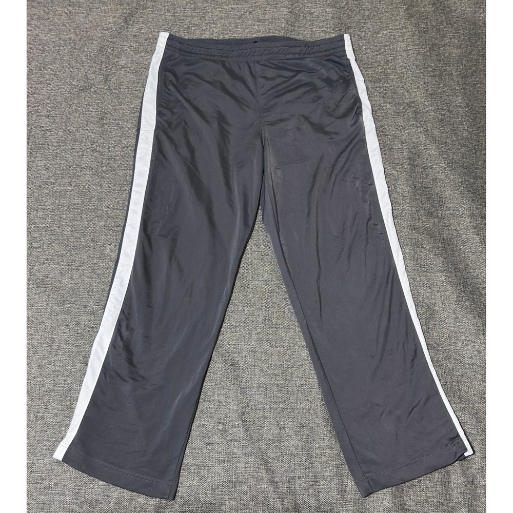 Unbranded Mens L Track Pants Gray White Side Stripe Drawstring Ankle Zip